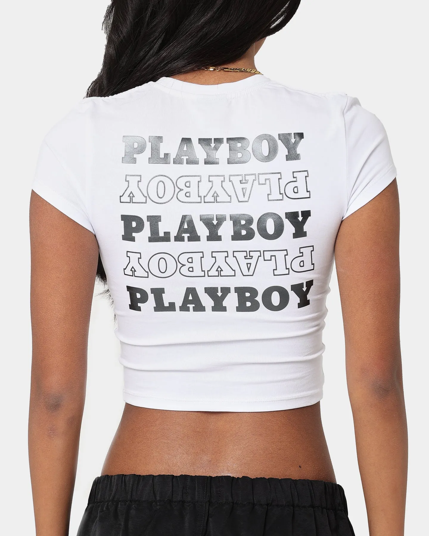 Playboy Women's Stack Baby T-Shirt White