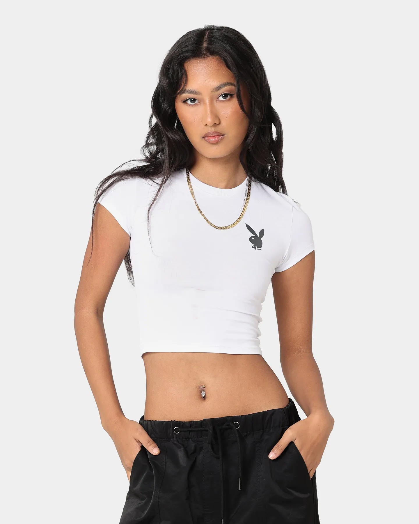 Playboy Women's Stack Baby T-Shirt White