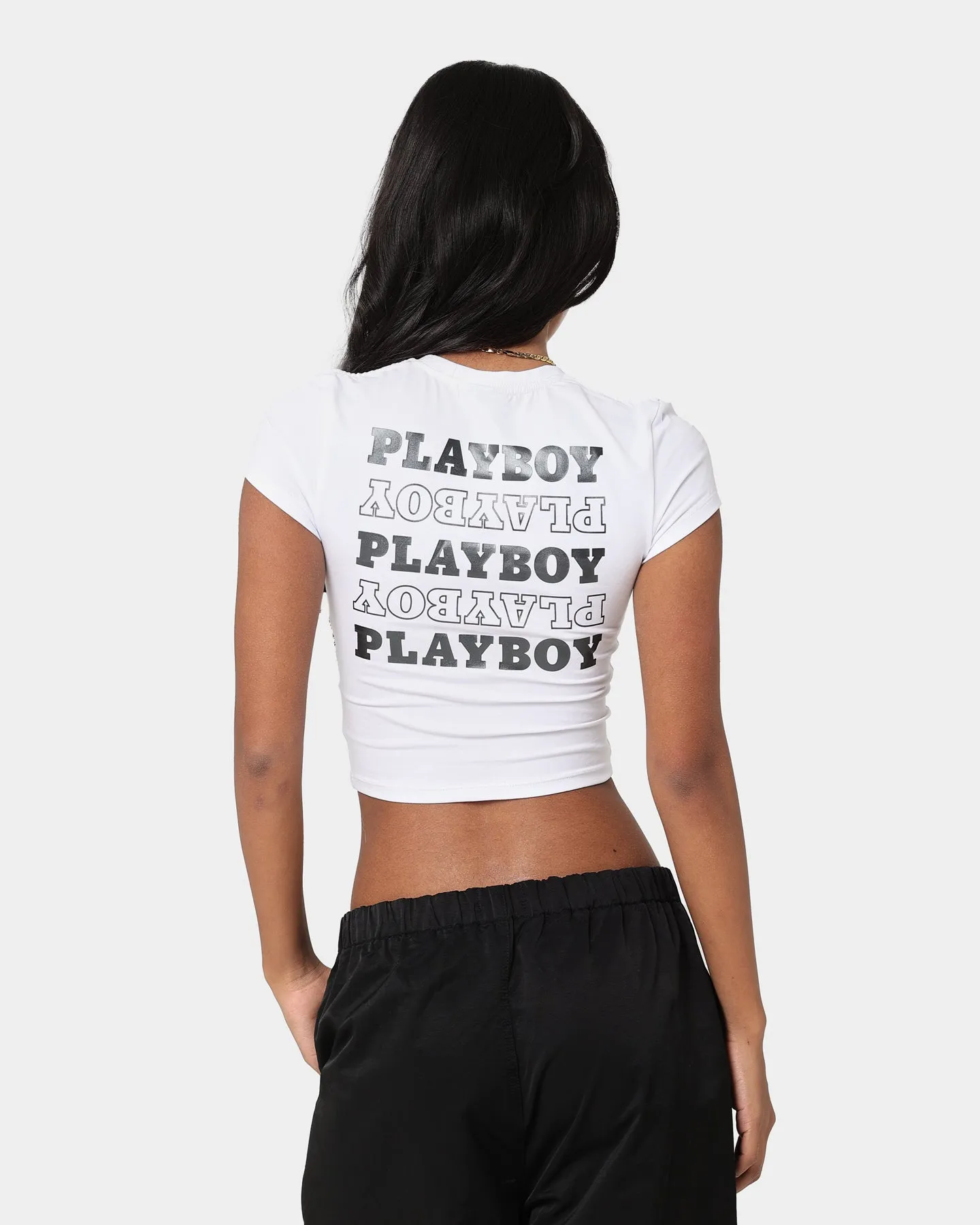 Playboy Women's Stack Baby T-Shirt White