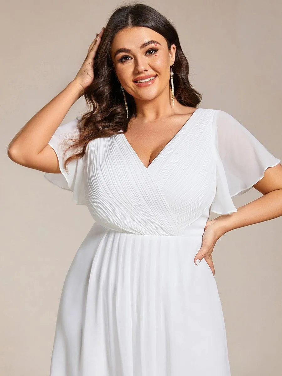 Pleated Asymmetrical Hem Ruffles Sleeve Chiffon Bridesmaid Dress