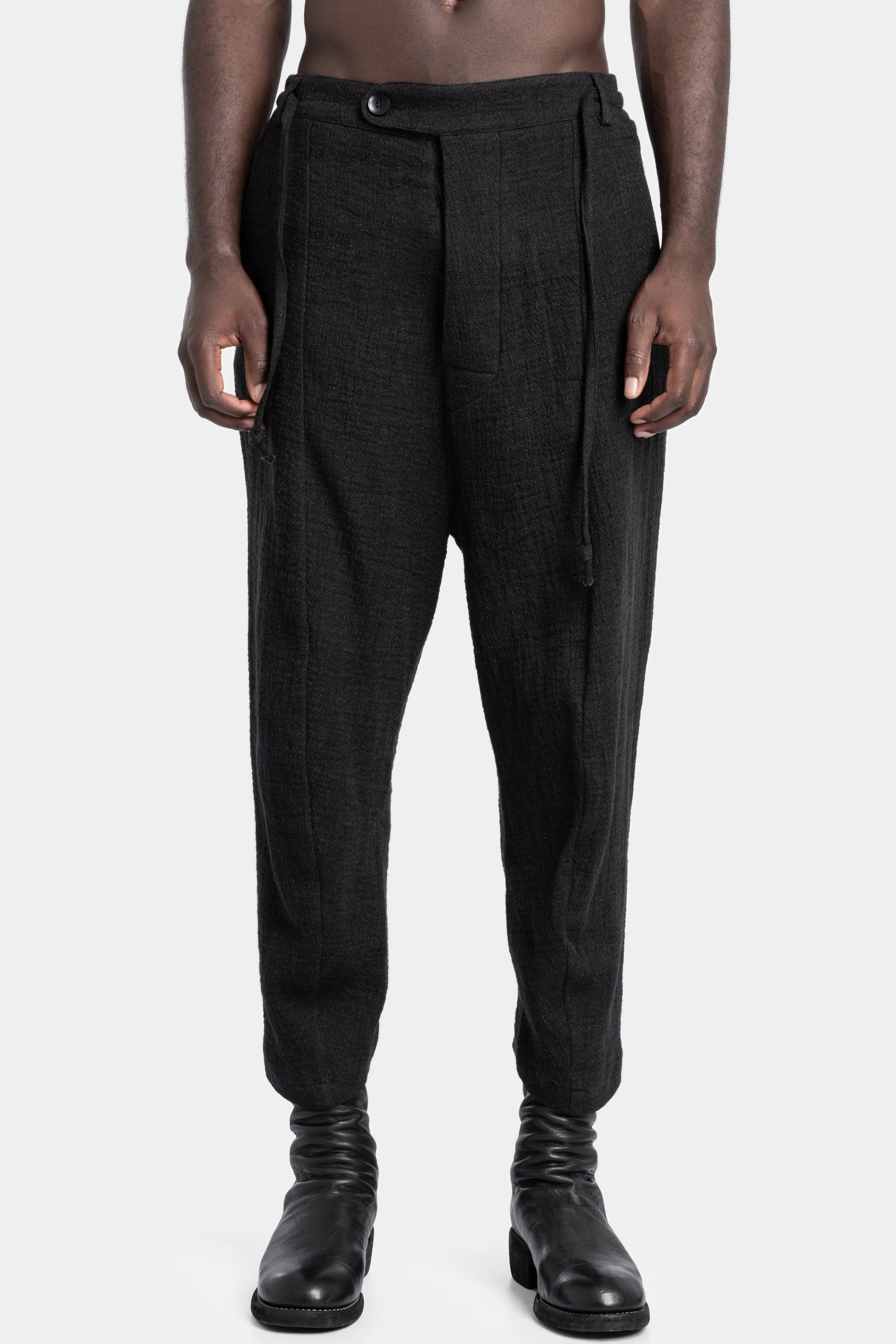 Pleated Curved Legs Cropped Pants