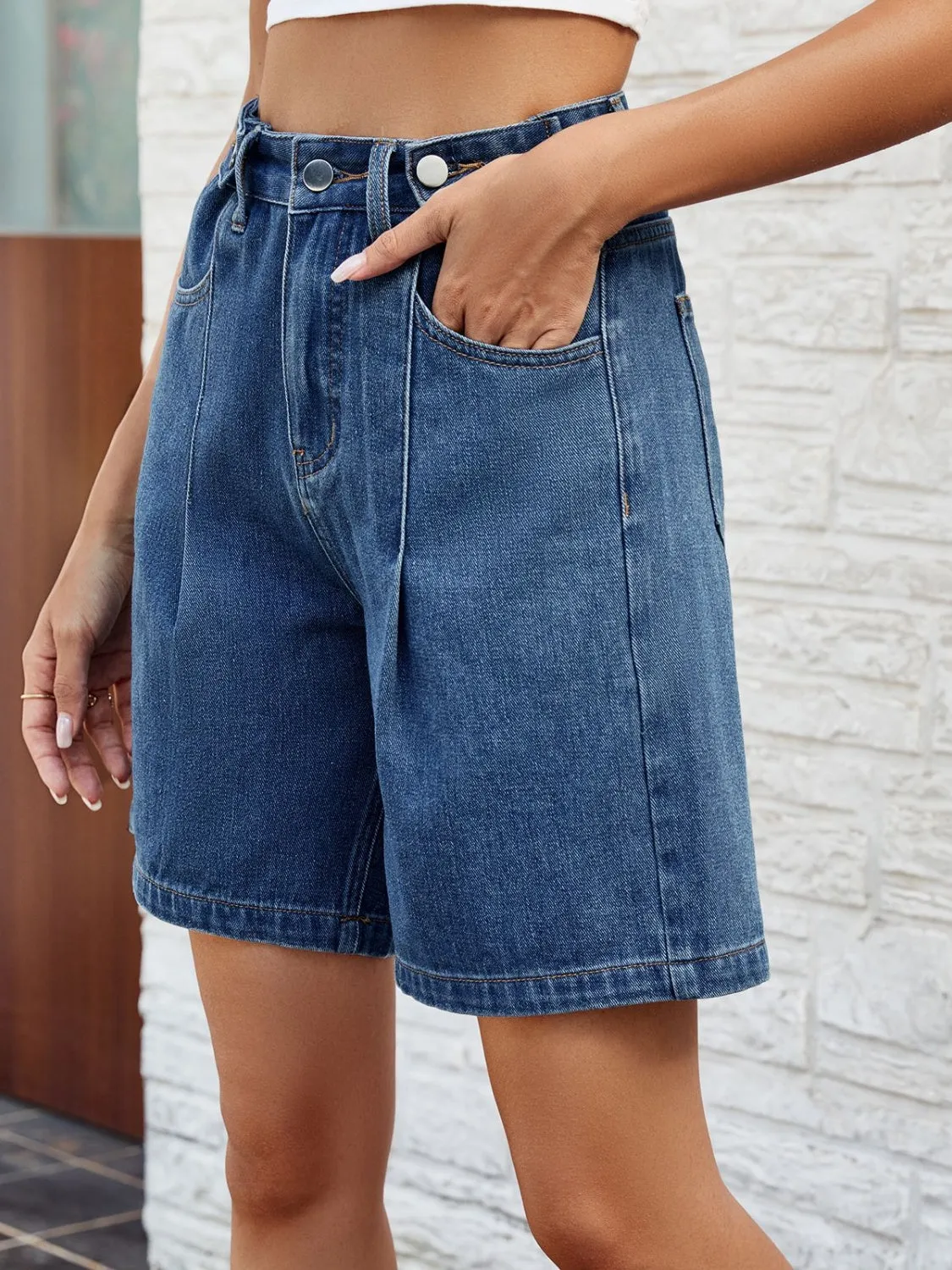 "Boxer" High Waist Denim Shorts