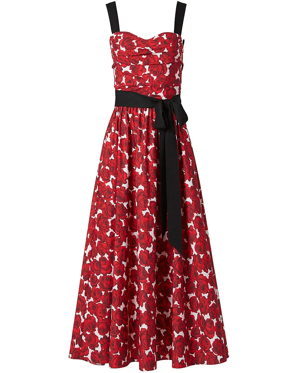 Red Floral Sweetheart A Line Midi Dress