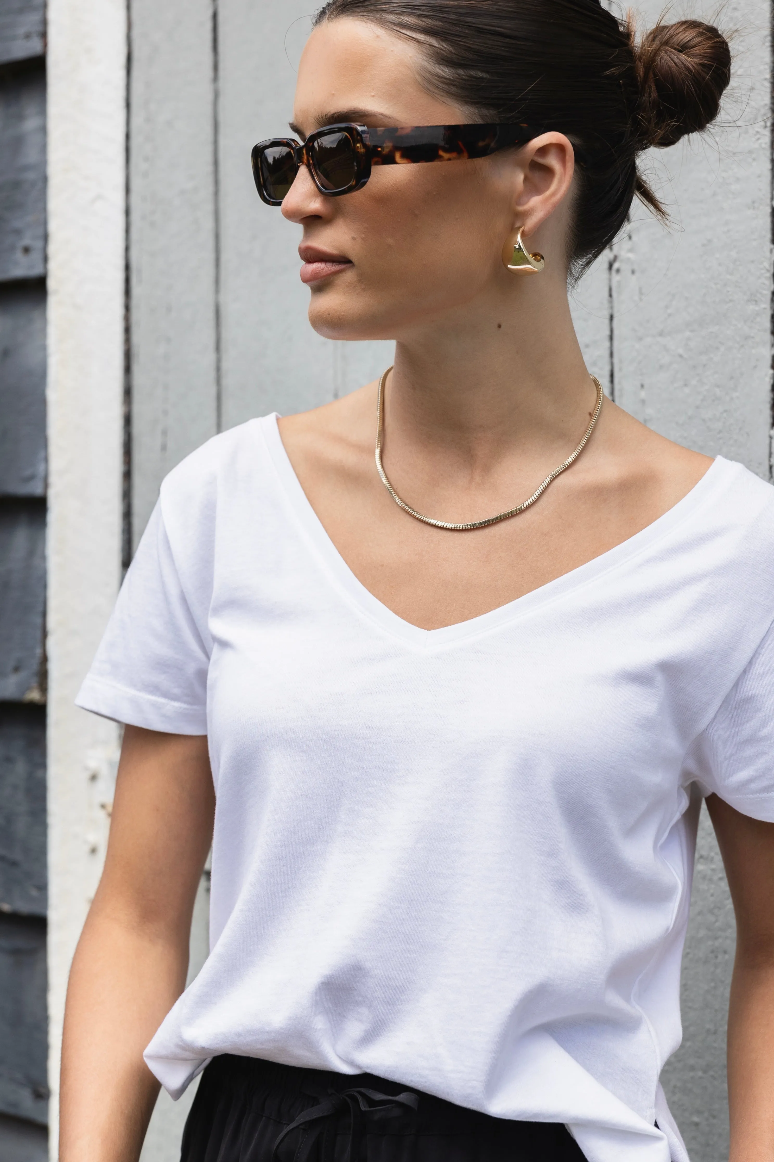 Respect Relaxed White V Neck Organic Tee