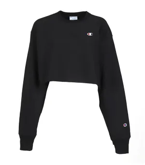Reverse Weave Cropped Cut Off Crew Men's Fit Black