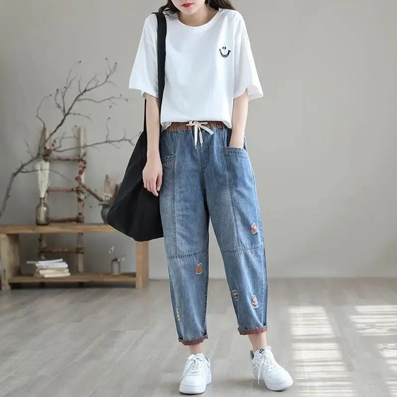 Ripped Harem High Waist Denim Pants