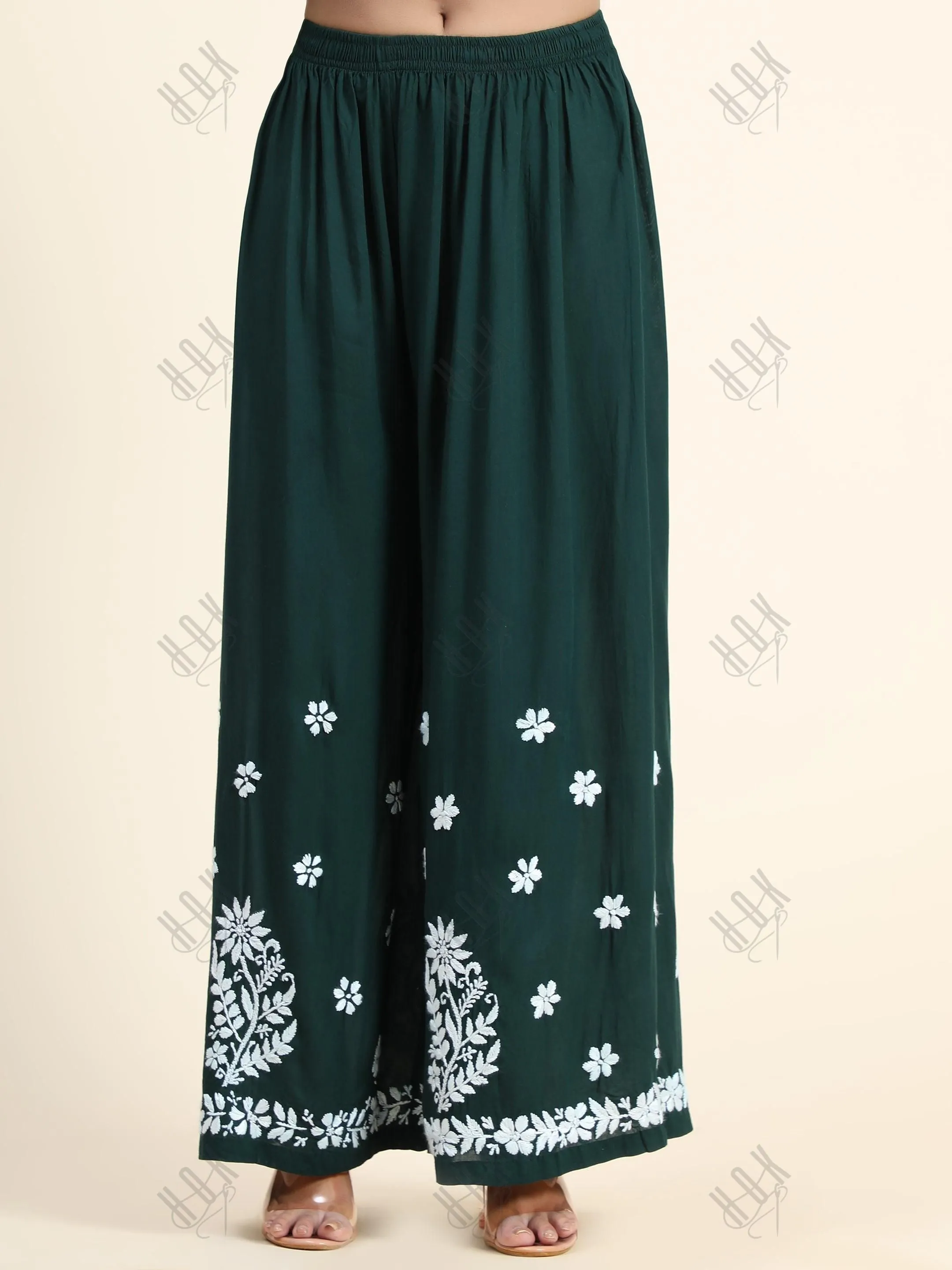 Samma Premium Hand Embroidery Chikankari Co-Ord Set in Modal Cotton Green