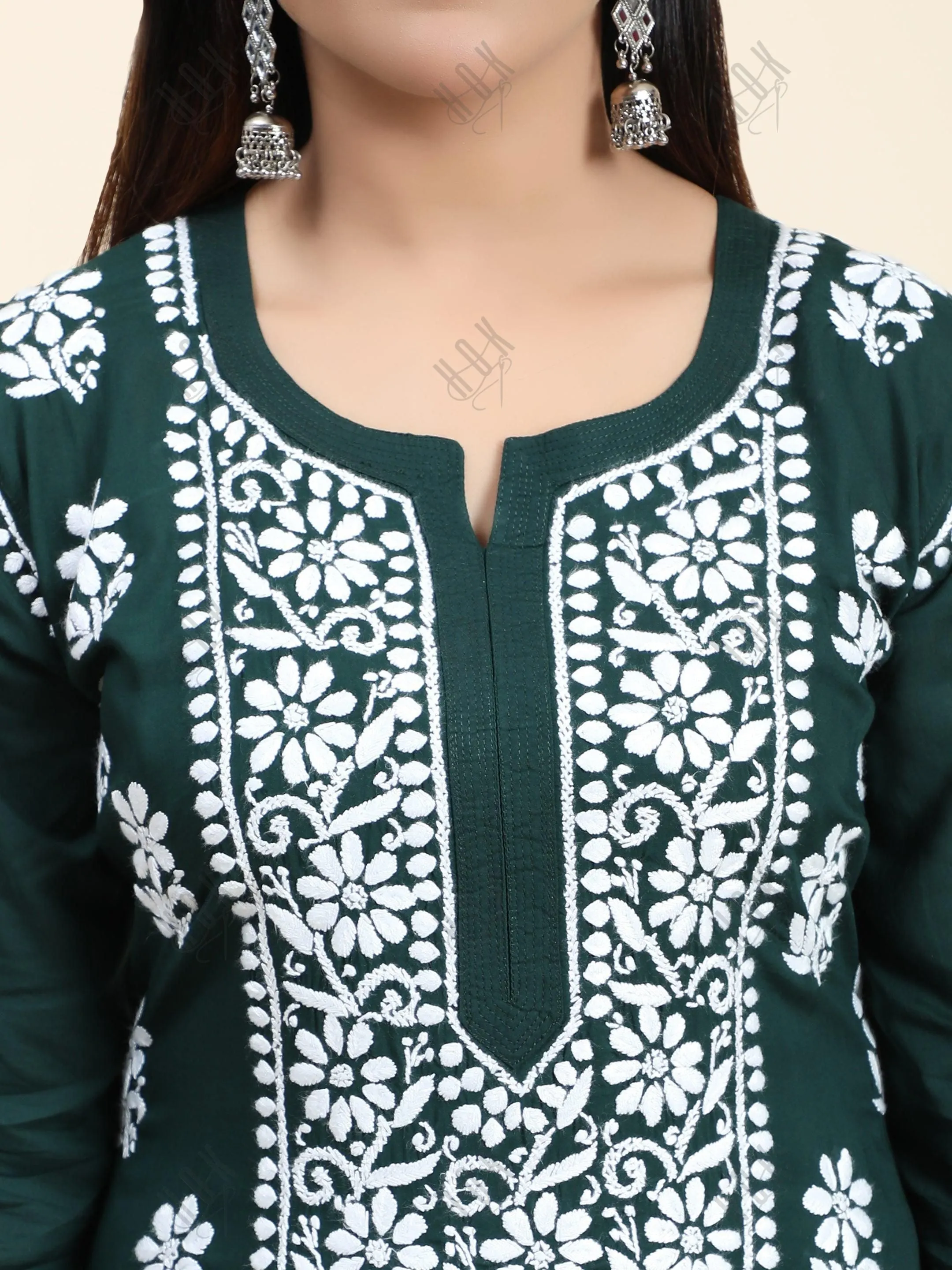 Samma Premium Hand Embroidery Chikankari Co-Ord Set in Modal Cotton Green