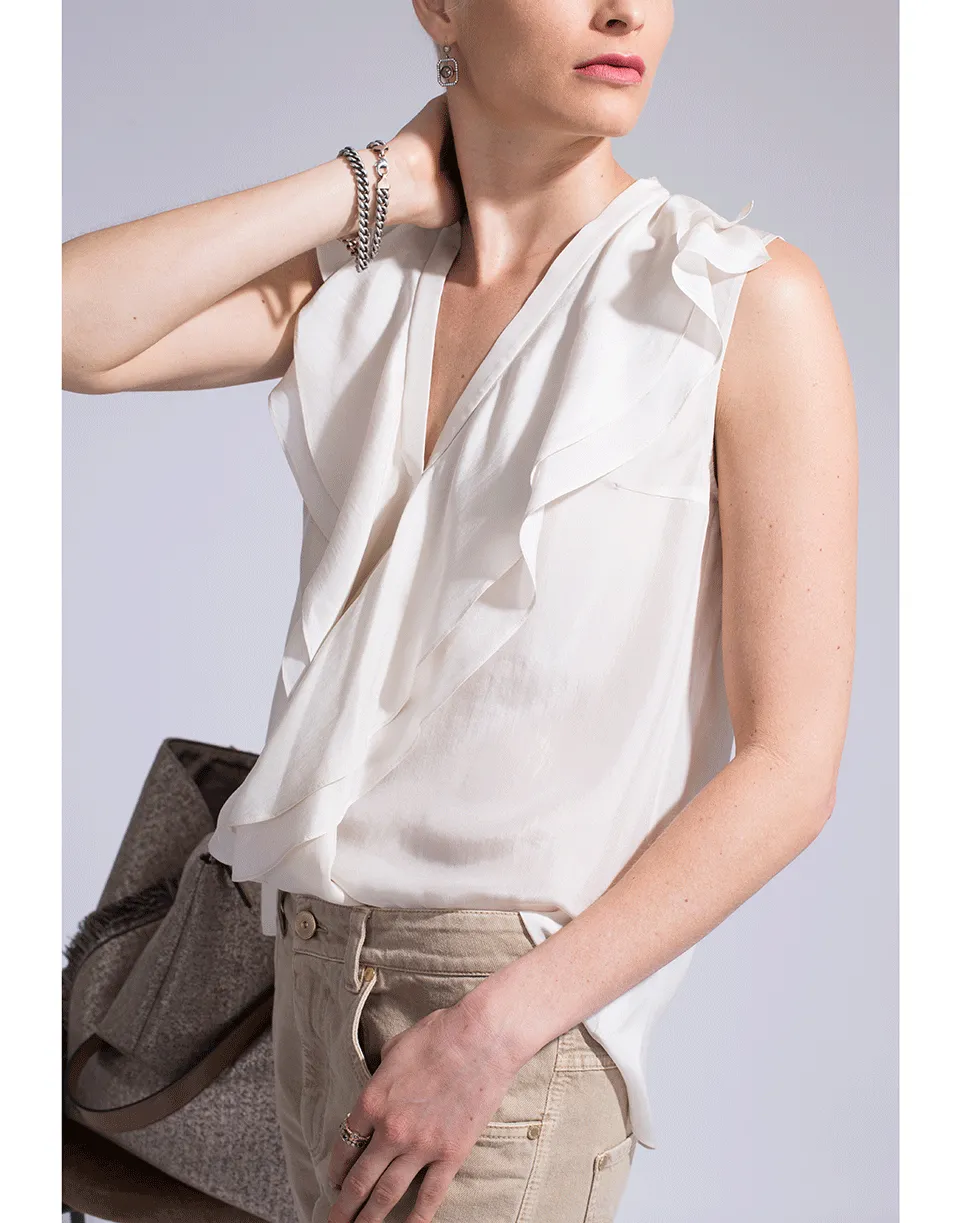 Sleeveless V-Neck Ruffle Top