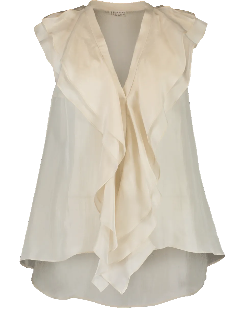 Sleeveless V-Neck Ruffle Top