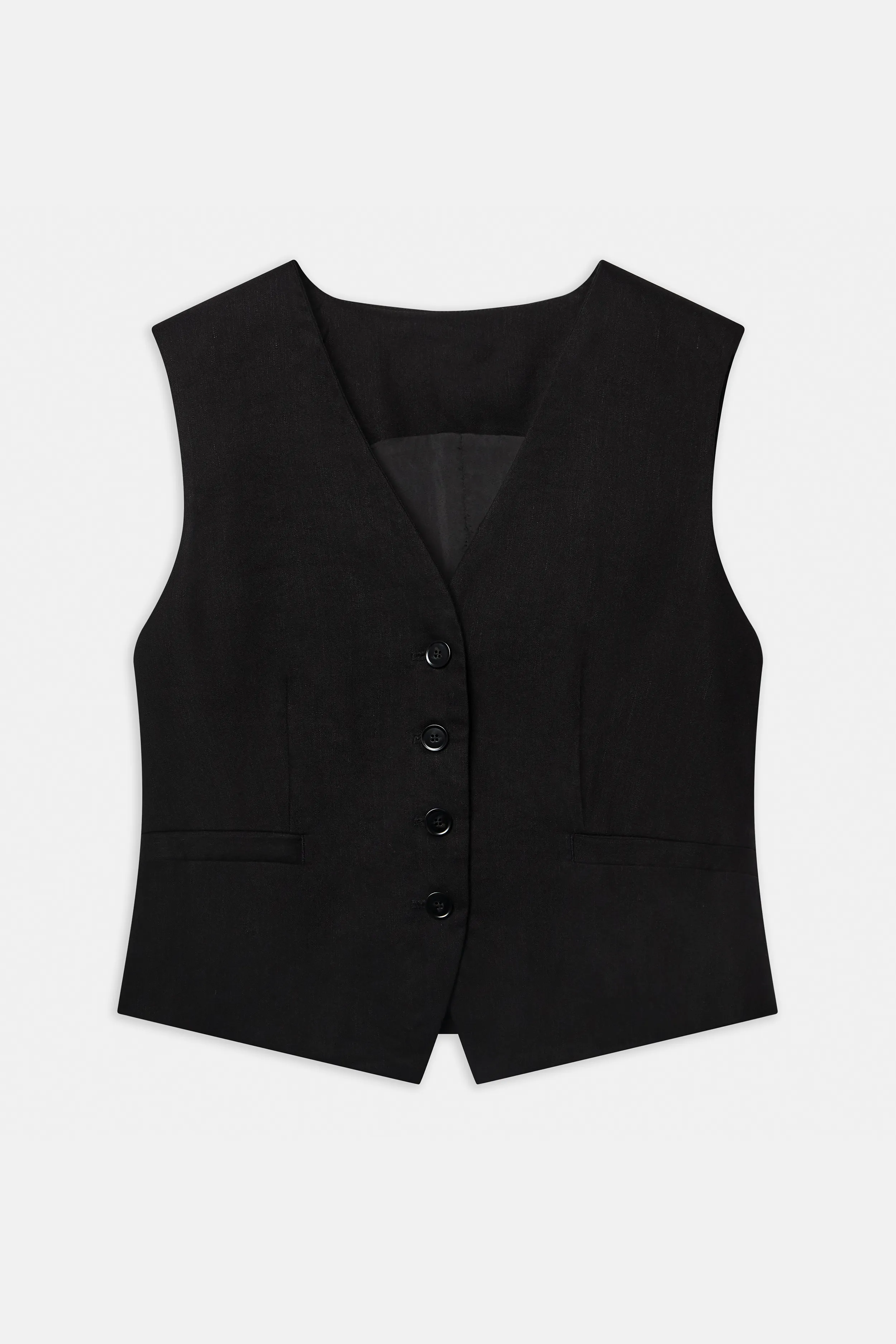 Straight Cut Linen Waistcoat - Black