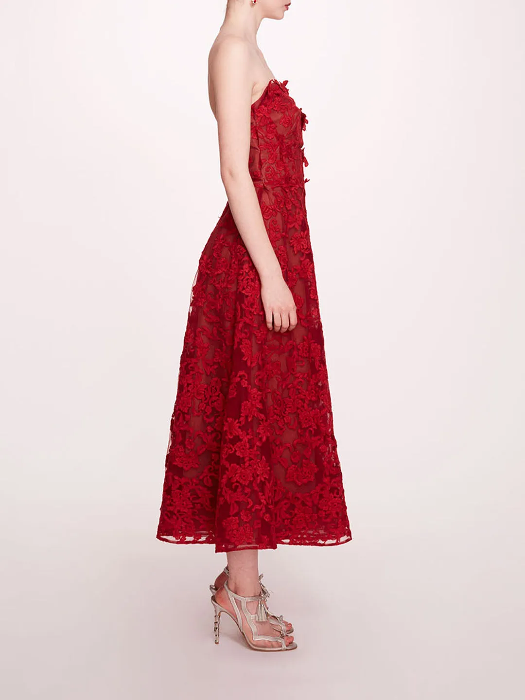 Strapless Corded Midi Dress