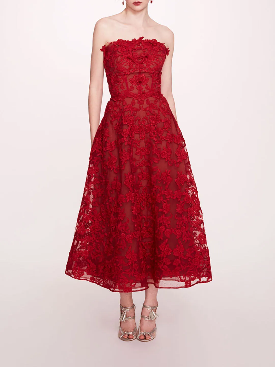 Strapless Corded Midi Dress