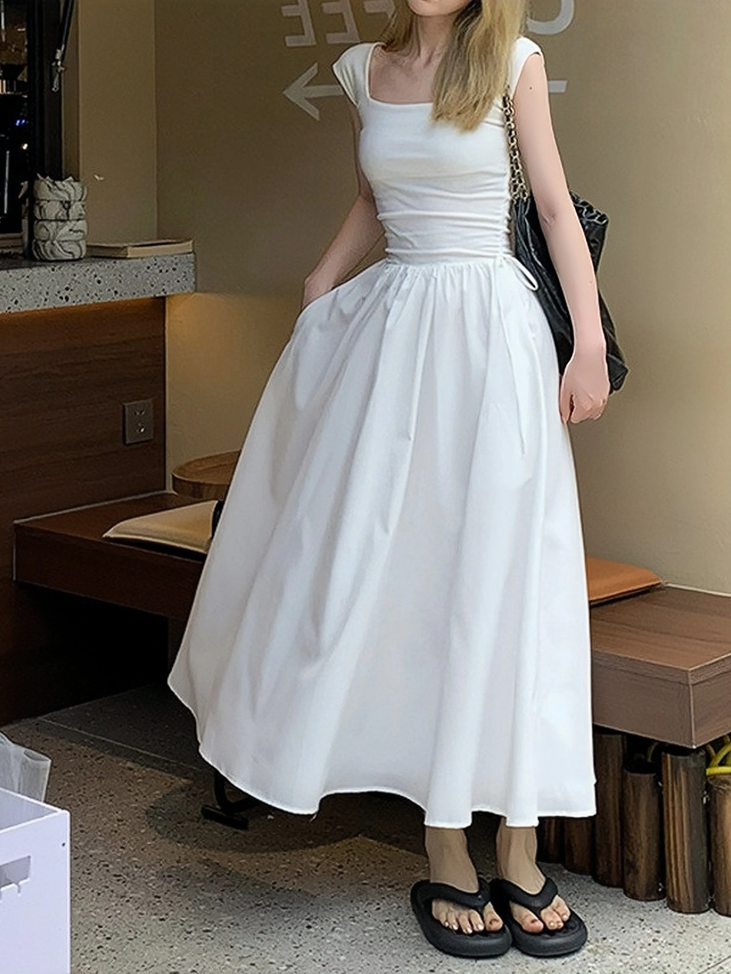 TastyHottie - Summer High Waist  Hollow Square Neck Knitted Long Dress