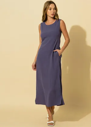 Tie-Waist Navy Midi Dress