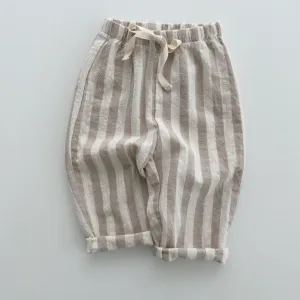 Unisex Cotton Summer Stripe Trouser (Beige Wide Stripe)