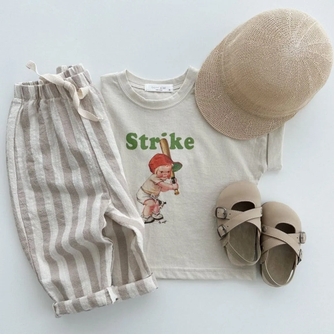 Unisex Cotton Summer Stripe Trouser (Beige Wide Stripe)