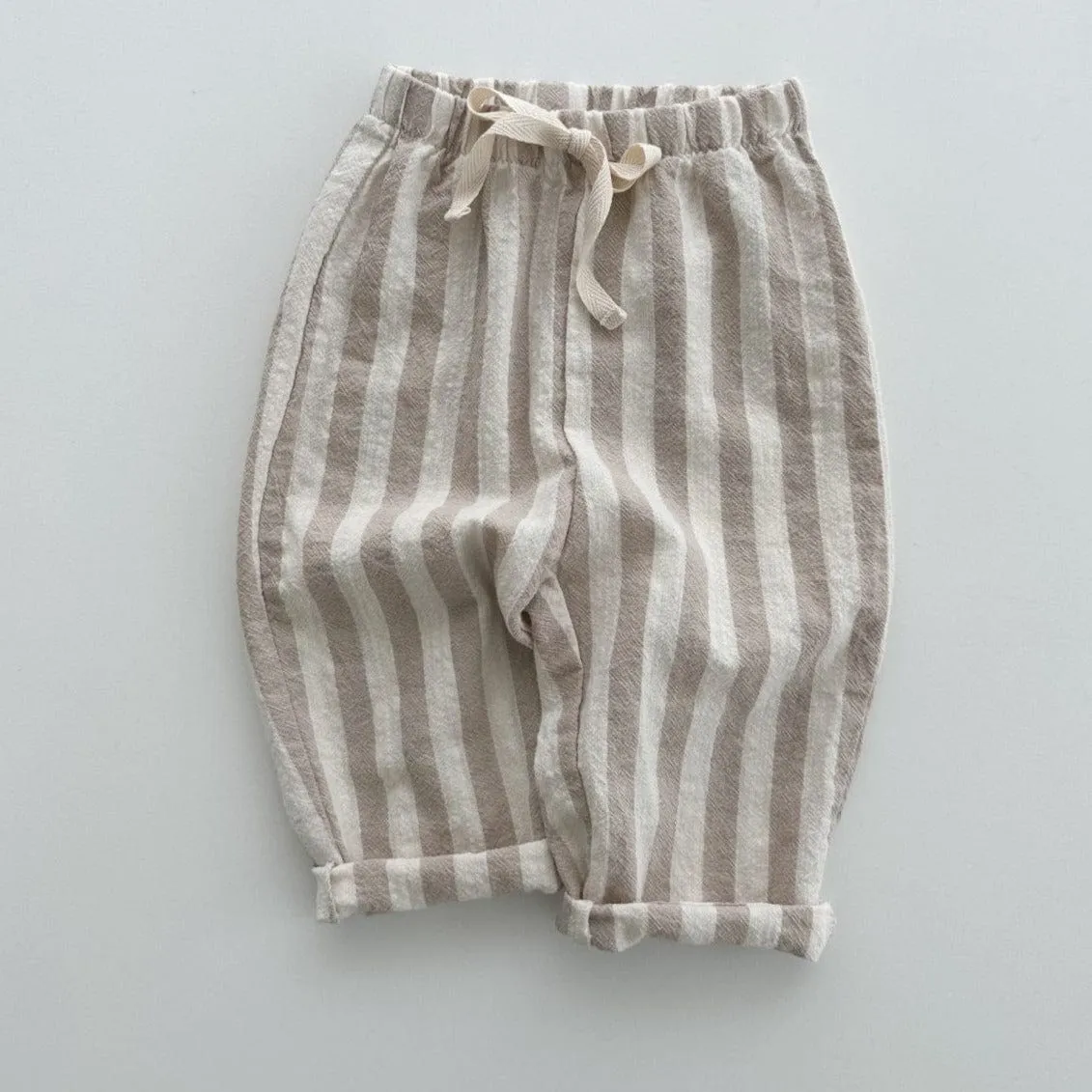 Unisex Cotton Summer Stripe Trouser (Beige Wide Stripe)