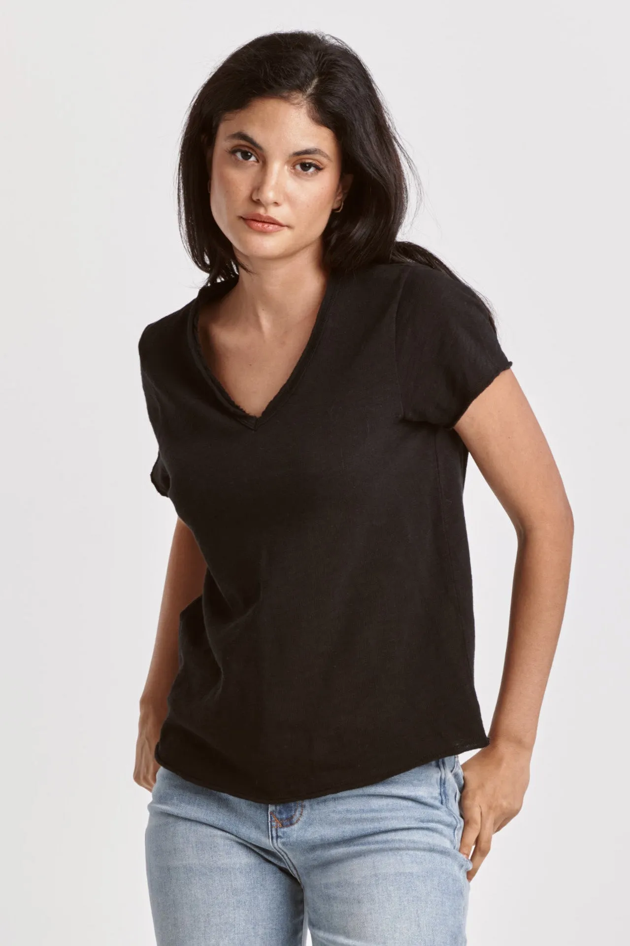 VANYA SHORT SLEEVE SLUB TEE BLACK