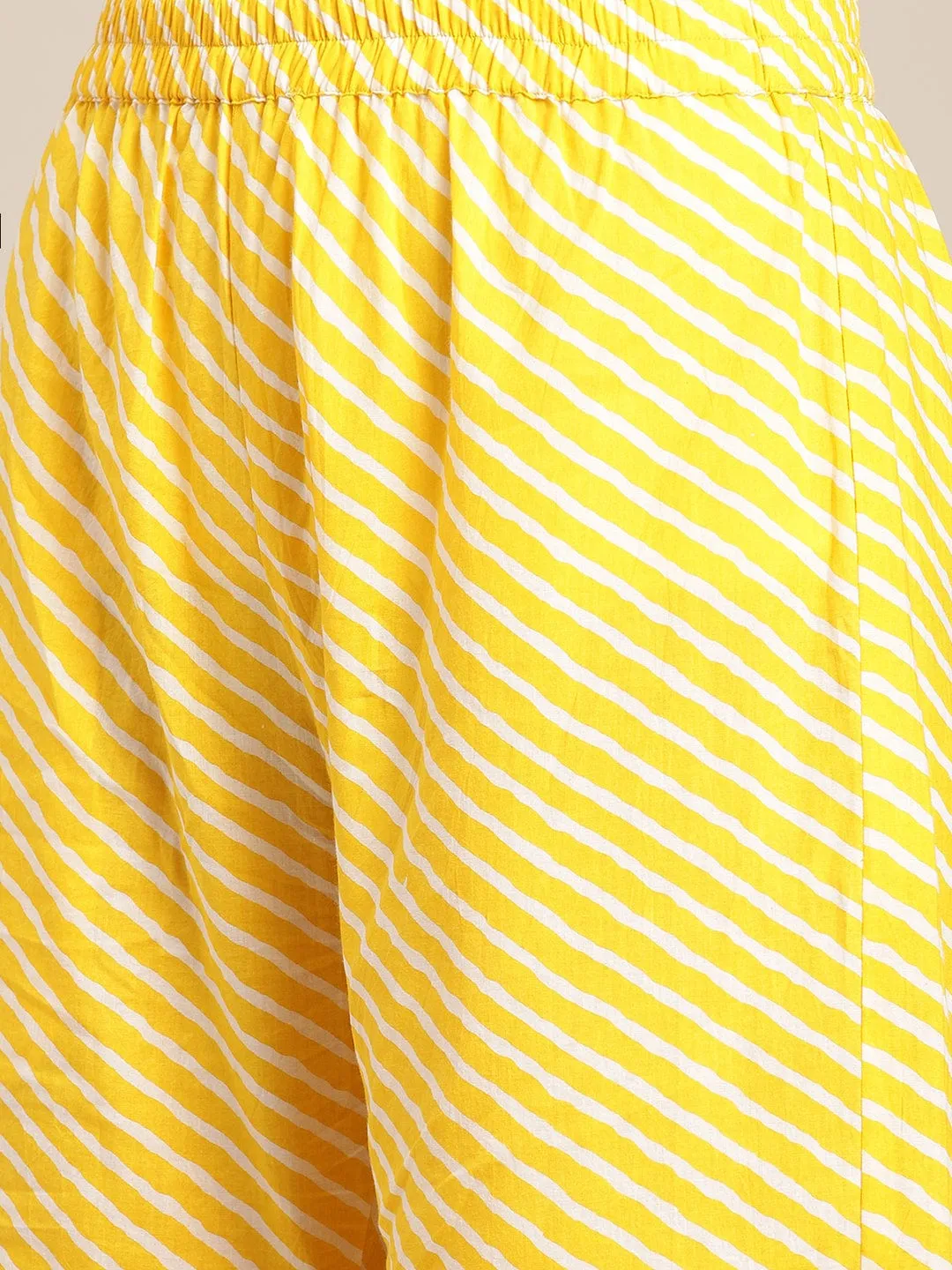 Varanga Yellow bandhej gota embellished kurta sharara set with tye and dye dupatta halter neckline