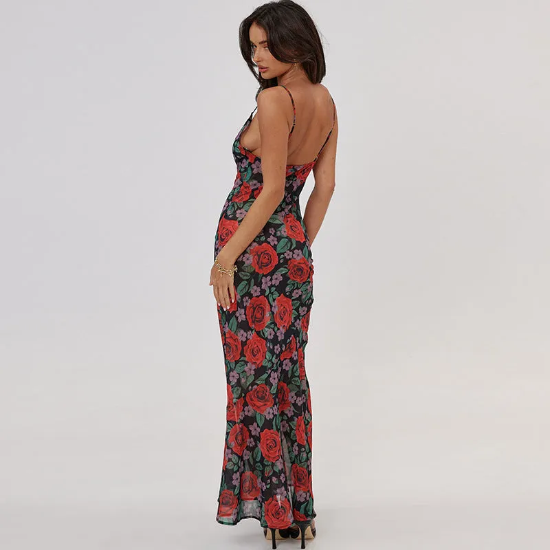 Vvsha Laela Floral Print Mesh Maxi Dress