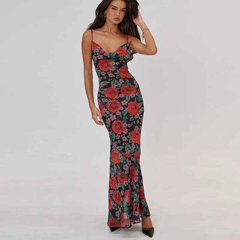 Vvsha Laela Floral Print Mesh Maxi Dress