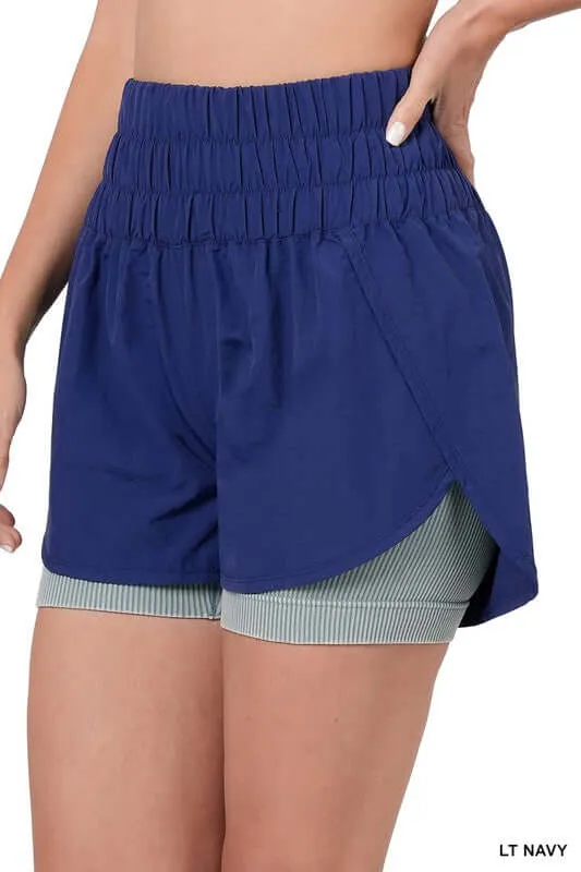 Windbreaker Smocked Running Shorts Activewear