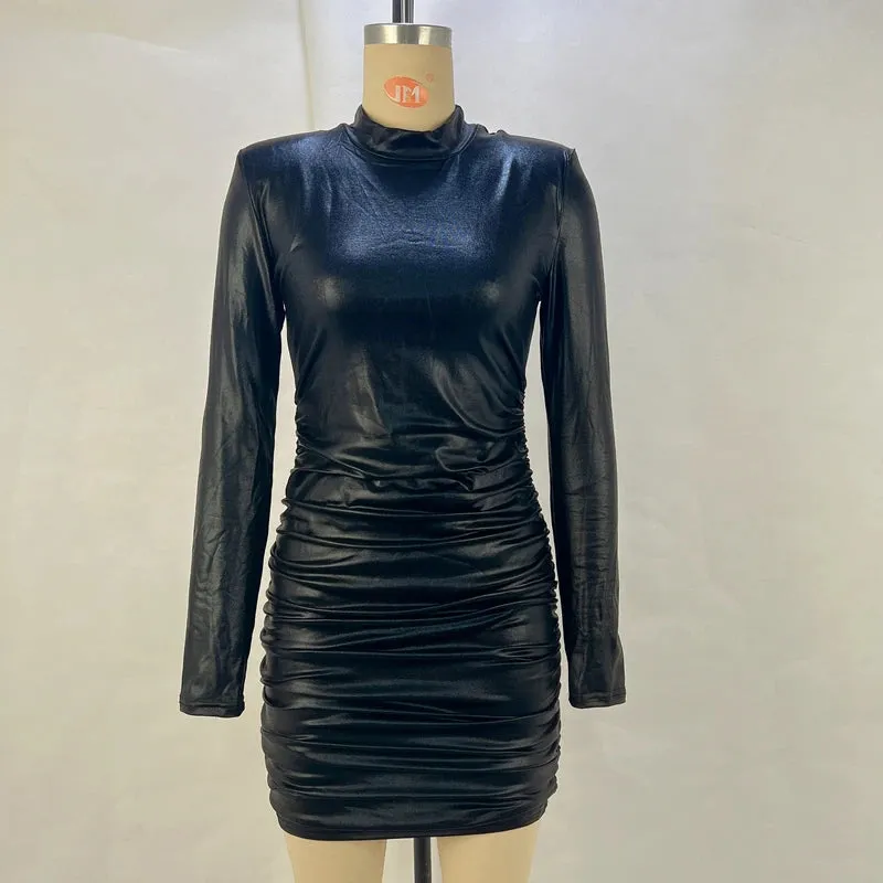 Winter Fashion Sexy Slimming Pleated Long Sleeve Dress