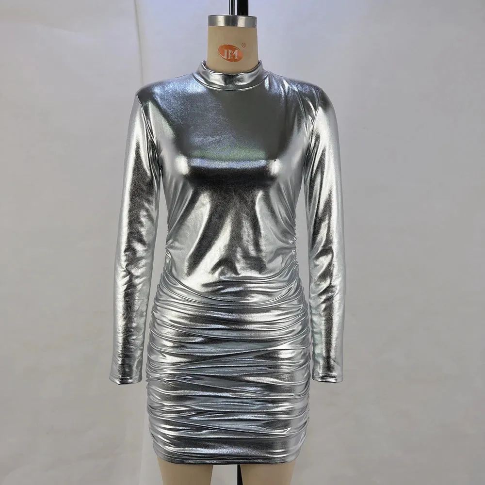 Winter Fashion Sexy Slimming Pleated Long Sleeve Dress