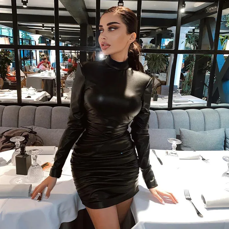 Winter Fashion Sexy Slimming Pleated Long Sleeve Dress