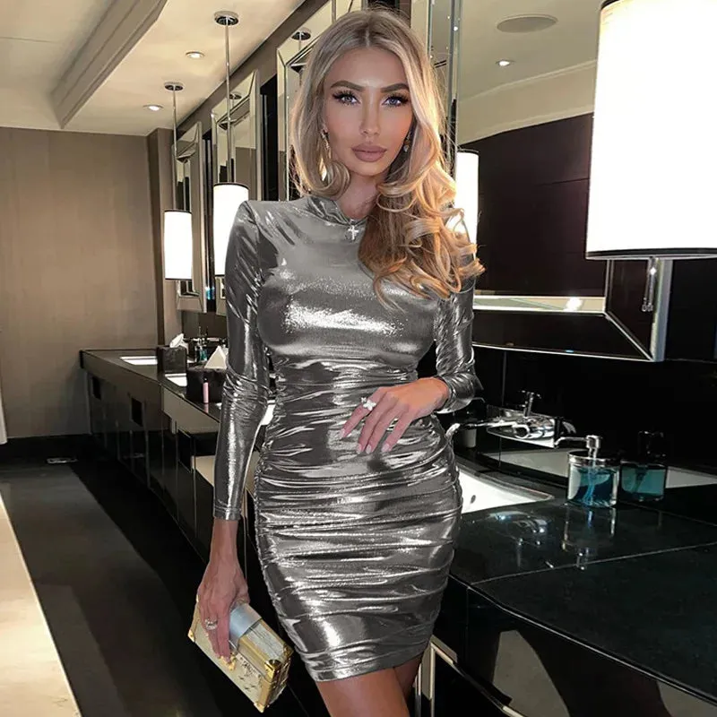 Winter Fashion Sexy Slimming Pleated Long Sleeve Dress