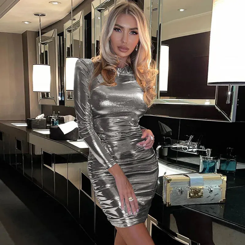 Winter Fashion Sexy Slimming Pleated Long Sleeve Dress