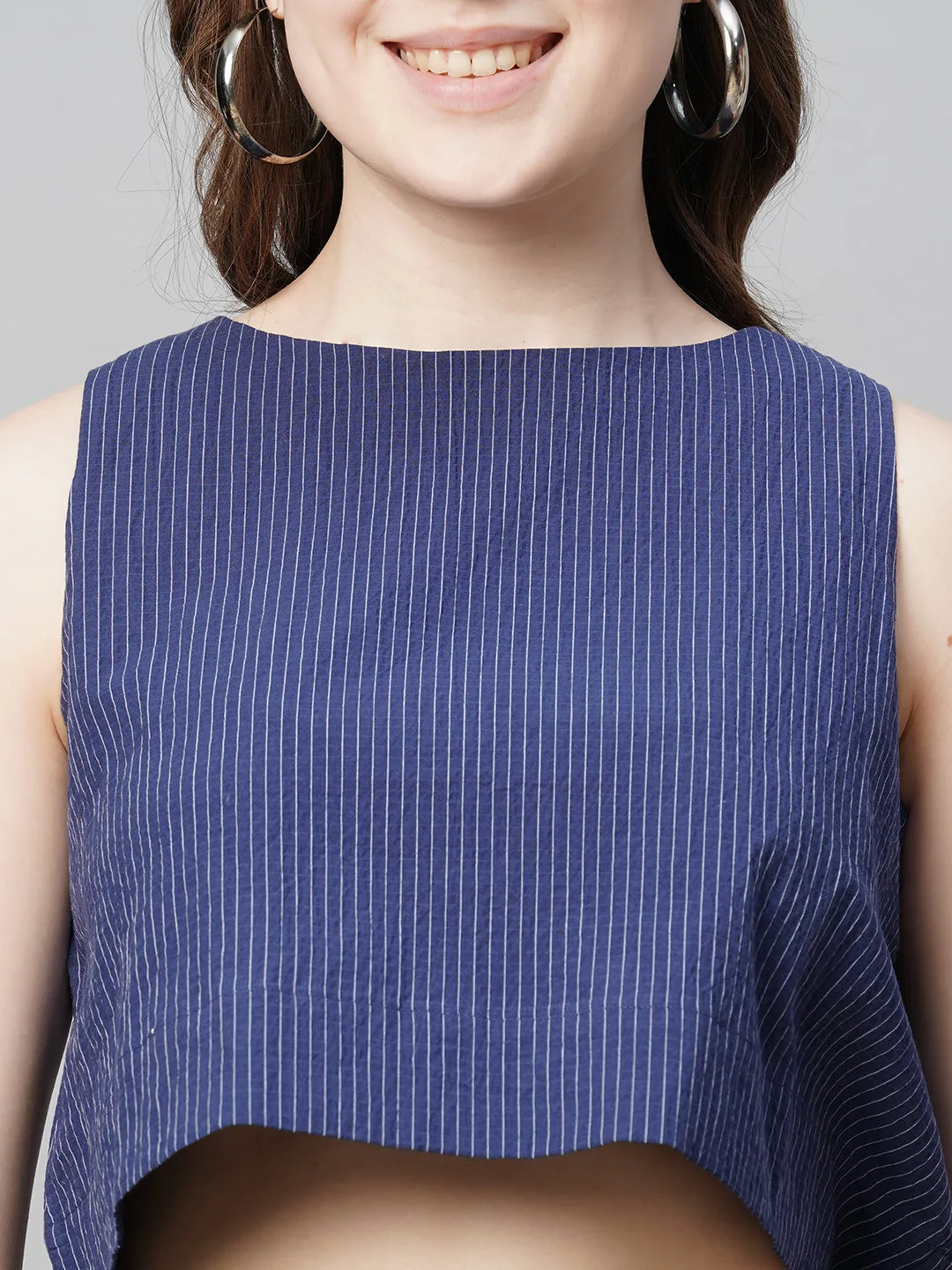 Women's Navy Cotton Lycra Loose Fit Blouse