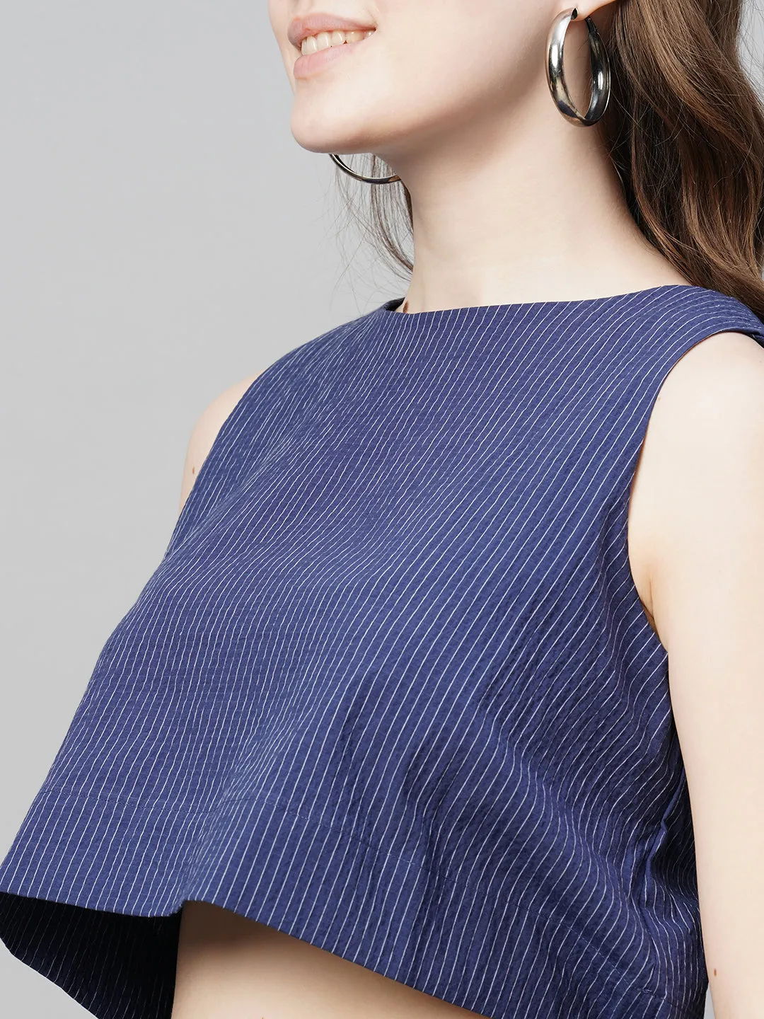 Women's Navy Cotton Lycra Loose Fit Blouse
