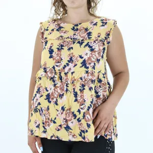 Women's Ruffled Floral Top,Yellow
